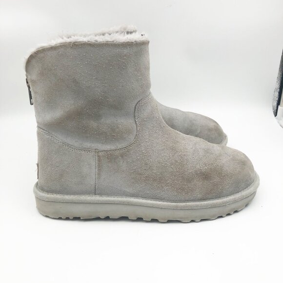 UGG Classic Zip It Mini Gray Fur Lined Suede Boots Womens 8 - Picture 3 of 12